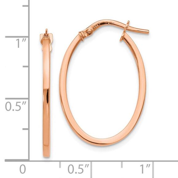 1.5mm Square Tube Oval Hoop Earrings in 14k Rose Gold, 26mm (1 Inch) - Picture 4 of 5